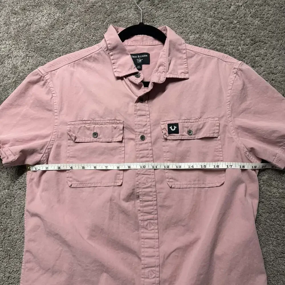 True Religion Men's Short Sleeve Button Down Shirt Pink Size S